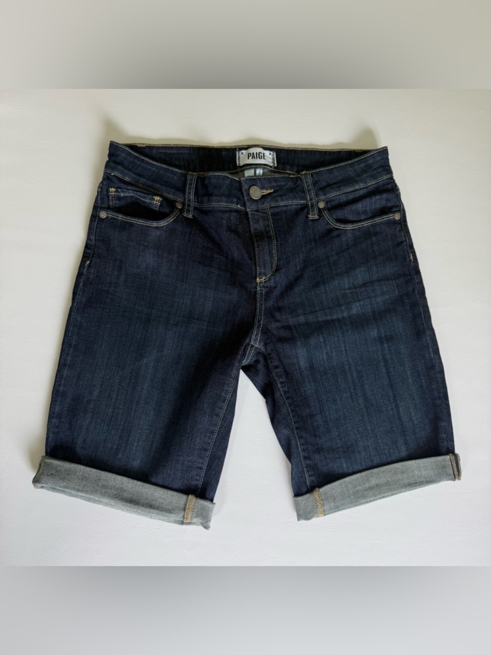 PAIGE Indigo Rolled Hem Denim Bermuda Shorts Women's Size 28